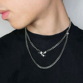 Double-Layered Four-pointed Star Necklace